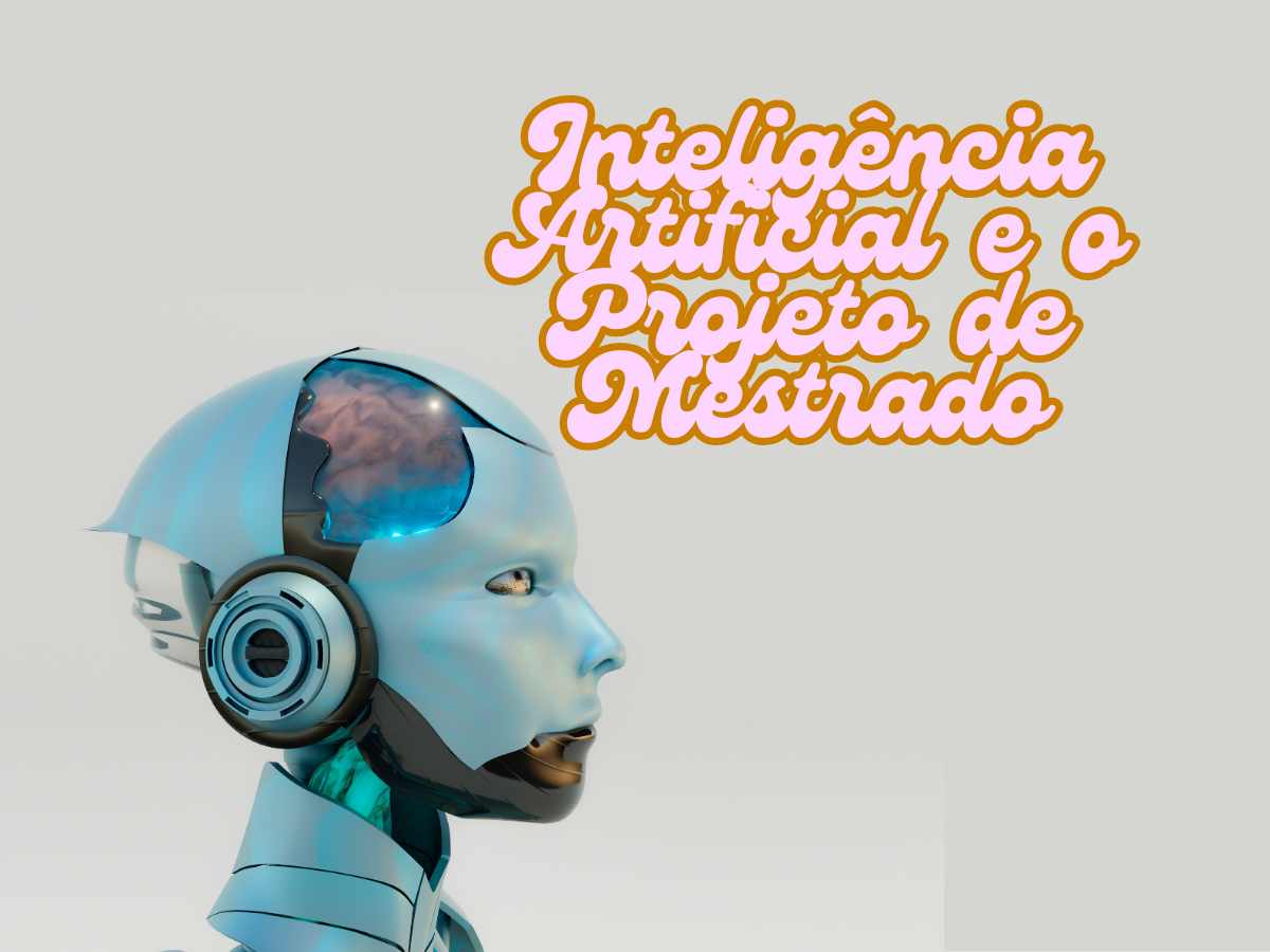 Robo com cabeça cibernética e um cérebro visível, representando a aplicação da inteligência artificial em projetos de mestrado.