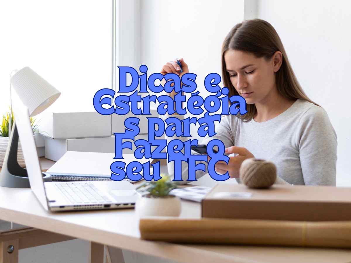 Imagem de mulher com palavras-chave flutuantes, ilustrando estratégias para realizar o TFC