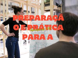 Imagem de pessoa praticando para a exposição do TFC com elementos visuais ao fundo