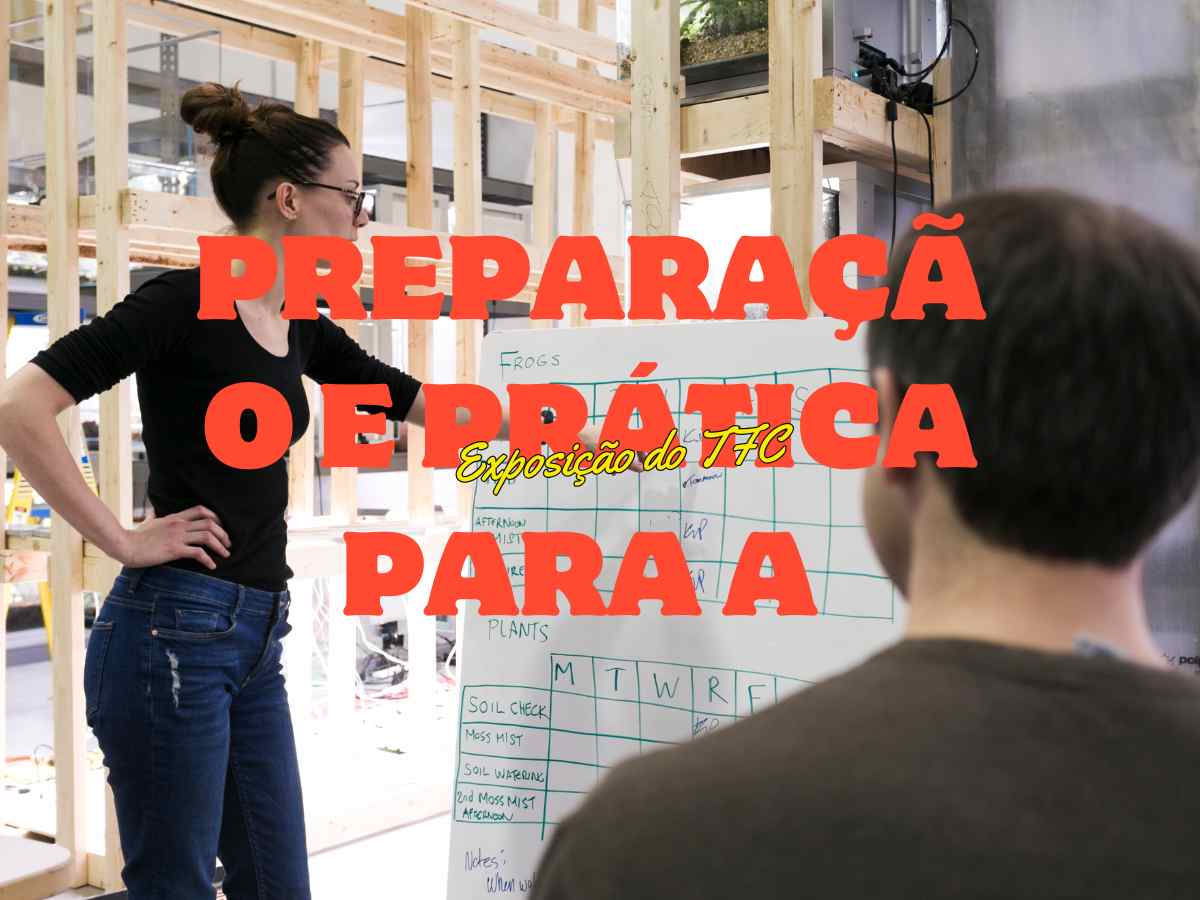 Imagem de pessoa praticando para a exposição do TFC com elementos visuais ao fundo